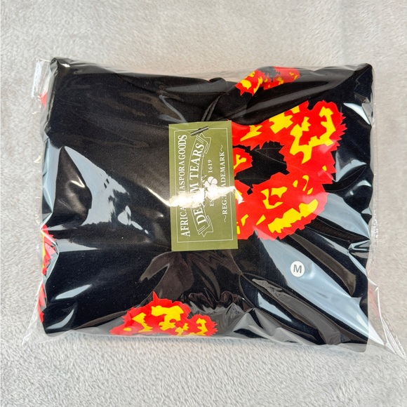 Denim Tear Black Hoodie with Red and Orange Fire Pattern - Picture 9 of 9